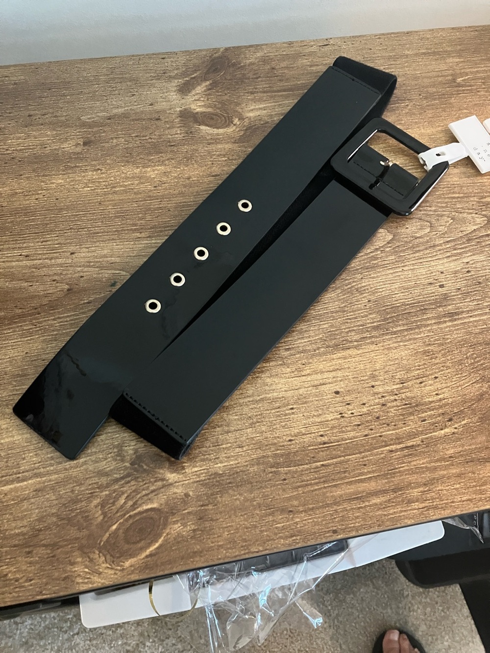 a new day Black Patent & Elastic Wide Waist Belt